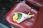 Flower bouquet on car seat