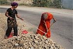 Femmes pelleter des roches, Rishkesh, Uttarakhand, Inde