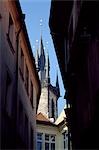 Tyn Church Spire from the backstreets,Prague,Czech Republic