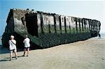 Pontoon on beach,Arromanches,Normandy,France.