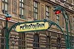 Old Metro sign outside Louvre Museum,Paris,France