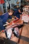 Cutting up tuna at a sushi restaurant,Tokyo,Japan