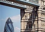 Looking through Tower Bridge to the Swiss Re building,London,UK.