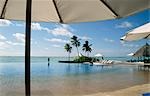 Umbrellas by the pool,Kuda Huraa,Maldives