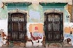 Devastated wall with windows,Oaxaca City,Mexico