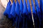 Blue dyed cloth hanging up to dry in souks of Marrakesh,Morocco