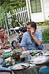 Eating dinner at outdoor table,Hudson Valley,New York State,USA