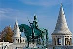 Statue of St Stephen and the Fisherman's Bastion, Buda, Budapest, Hungary