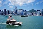 Sightseeing boat and Hong Kong Skyline