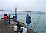 People fishing at Fort Point, Golden Gate Bridge, San Francisco
