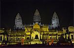 Angkor Wat Temple at night, lit for a special light show, Angkor, UNESCO World Heritage Site, Siem Reap, Cambodia, Indochina, Southeast Asia, Asia
