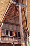 Close-up of the exterior of a traditional decorated Toraja house, Sulawesi, Indonesia, Southeast Asia, Asia