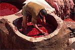 Man working in the Tannery, Fez, Morocco, North Africa, Africa