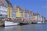 Nyhavn, ou nouveau port, zone restaurant achalandé, Copenhague, Danemark, Scandinavie, Europe