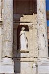 Statue in facade of reconstructed Library of Celsus, archaeological site, Ephesus, Anatolia, Turkey, Asia Minor