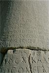 Close-up of script carved in stone, archaeological site, Ephesus, Anatolia, Turkey, Asia Minor