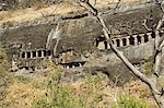 Ajanta Höhlensystem, geschnitzt von buddhistischen Tempeln in Fels aus dem 5. Jh. V.Chr., UNESCO Weltkulturerbe, Ajanta, Maharashtra, Indien, Asien