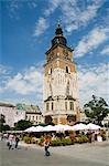 Town Hall Tower (Ratusz), place du marché (Rynek Glowny), vieille ville (Stare Miasto), Krakow (Cracovie), Site du patrimoine mondial de l'UNESCO, en Pologne, Europe