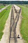 Railway line and platform where prisoners were unloaded and separated into able bodied men, kept for work, and woman and children who were taken to gas chambers, Auschwitz second concentration camp at Birkenau, UNESCO World Heritage Site, near Krakow (Cracow), Poland, Europe