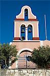 Church bell tower, Fiskardo, Kefalonia (Cephalonia), Ionian Islands, Greece, Europe