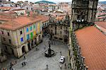 Plaza de Las Platerias vom Dach der Kathedrale von Santiago, UNESCO-Weltkulturerbe, Santiago De Compostela, Galicien, Spanien, Europa