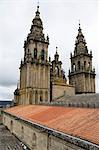 Back of the bell towers from roof of Santiago Cathedral, UNESCO World Heritage Site, Santiago de Compostela, Galicia, Spain, Europe