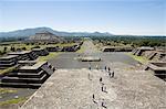 View from Pyramid of the Moon of the Avenue of the Dead and the Pyramid of the Sun beyond, Teotihuacan, 150AD to 600AD and later used by the Aztecs, UNESCO World Heritage Site, north of Mexico City, Mexico, North America