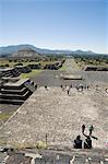 View from Pyramid of the Moon of the Avenue of the Dead and the Pyramid of the Sun beyond, Teotihuacan, 150AD to 600AD and later used by the Aztecs, UNESCO World Heritage Site, north of Mexico City, Mexico, North America