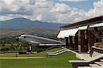 Restaurant with old DC3 in the garden, Oaxaca, Mexico, North America