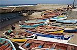 Fishing boats at the port of Ponto do Sol, Ribiera Grande, Santo Antao, Cape Verde Islands, Atlantic, Africa