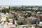 Real Alcazar, UNESCO World Heritage Site, viewed from the tower of La Giralda, Santa Cruz district, Seville, Andalusia (Andalucia), Spain, Europe