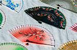 Fans for sale, Plaza de Espana erected for the 1929 Exposition, Parque Maria Luisa, Seville, Andalusia, Spain, Europe