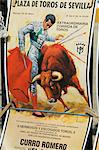 Old bull fighting posters for sale at the Bull Ring, Plaza de Toros de la Maestranza, El Arenal district, Seville, Andalusia, Spain, Europe