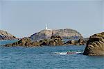 Lighthouse on Round Island, Isles of Scilly, off Cornwall, United Kingdom, Europe