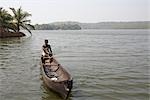 Man in Canoe, Kerala Backwaters, Varkala, Kerala, India