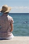 Woman Sitting at End of Dock
