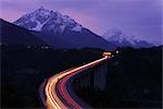 Streaking Lights on Europabrucke, Brenner Pass, Tyrol, Austria