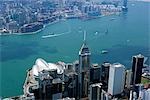 Aerial view overlooking Wanchai  & Victoria Harbour,Hong Kong