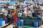 Fishing boats anchoring at the pier of Sai Kung,Hong Kong