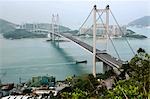 Overlooking Tsing Ma Bridge and Ma Wan from Tsing Yi Island,Hong Kong