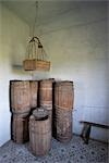 Cement barrels exhibited at Diaolou (Watch Tower) of Majianglong Village,Kaiping,Guangdong Province,China