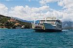 Fähre von Nidri, Lefkada, Ankunft in Vathy auf der Insel von Meganisi, Ionische Inseln, griechische Inseln, Griechenland, Europa