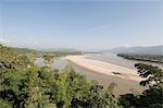 Ruak River on left joining the Mekong River, the left bank of Ruak is Thailand and the right bank of Ruak is Burma, the right bank of Mekong is Laos, taken at Sop Ruak, Golden Triangle, Thailand, Southeast Asia, Asia