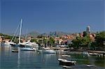 Luxury yachts moored in the harbour, Cavtat, Dalmatia, Croatia, Europe