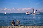 Looking out to sea over the Solent, Portsmouth, Hampshire, England, United Kingdom, Europe