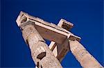 Detail of top of temple, Acropolis, Lindos, Rhodes, Dodecanese islands, Greece, Europe