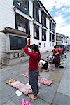 Worshipper, Jokhang Temple, the most revered religious structure in Tibet, Lhasa, Tibet, China, Asia