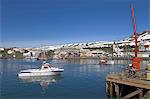 Port de bateaux de pêche entrant Husavik, Skjalfandi bay, les régions polaires du Nord zone, Islande,