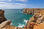 Océan Atlantique et les falaises du Cap Saint-Vincent péninsule, Sagres, Algarve, Portugal, Europe
