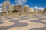 Black and white cobble design on the promenade above Praia da Rocha beach, Portimao, Algarve, Portugal, Europe